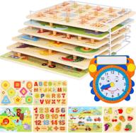 wooden toddler puzzles rack set logo