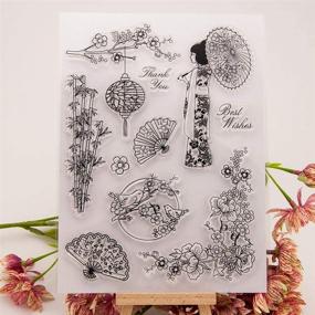 img 3 attached to 🌸 Japan Flower Stamps: Sakura Kimono Clear Rubber Stamps for Scrapbooking and Card Making, Sized 6.3 x 8.3 Inches