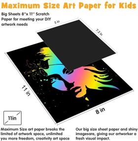 img 3 attached to 🎨 Pigipigi Big Sheets 8x11 Scratch Paper Art Craft for Kids - Black Rainbow Magic Scratch Off Paper Kit for Drawing, Note Pad Set for Teen Girls Boys, DIY Party Activity Game Birthday Christmas Toy Gifts
