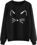 🐱 romwe women's lightweight cat print sweatshirt - long sleeve casual pullover shirt logo