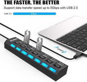 img 1 attached to 💻 Ultra Slim 7-Port USB 2.0 Data Hub with Individual LED Power Switches for Computer Networking