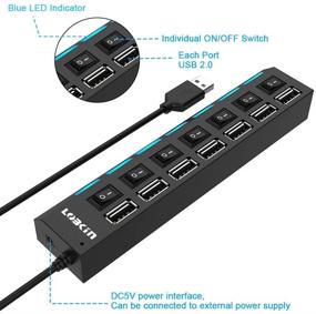 img 3 attached to 💻 Ultra Slim 7-Port USB 2.0 Data Hub with Individual LED Power Switches for Computer Networking