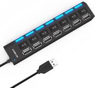 💻 ultra slim 7-port usb 2.0 data hub with individual led power switches for computer networking logo