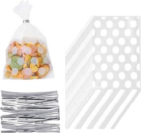 img 4 attached to 🎁 Premium 100-Pack Gold Polka Dot Candy Bags with Golden Twist Ties - Perfect for Wrapping Cookies, Candies, Snacks, Wedding Gifts, and Party Favors - Clear Plastic Treat Bags (8.1X5, White)