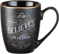 ☕ stylish matte black coffee mug for christian men/women | metallic font scriptures | john 3:16 verse | 12oz stoneware logo