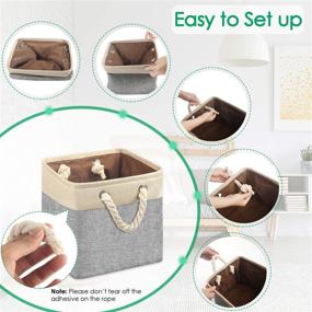 img 2 attached to 📦 TomCare 4-Pack Storage Cubes Baskets Foldable Fabric Storage Bins Decorative Closet Organizers with Rope Handles Canvas Organizing Bins for Cube Shelves and Toy Storage