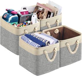 img 4 attached to 📦 TomCare 4-Pack Storage Cubes Baskets Foldable Fabric Storage Bins Decorative Closet Organizers with Rope Handles Canvas Organizing Bins for Cube Shelves and Toy Storage
