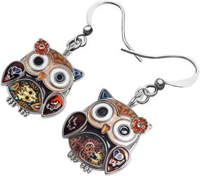 img 2 attached to 🦉 Anime Flower Owl Earrings Enamel Alloy Bird Drop Dangle Fashion Jewelry for Women and Girls – Charming Gift