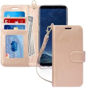 img 4 attached to 🔥 FYY Luxury PU Leather Wallet Case for Samsung Galaxy S9: Protective Cover with Kickstand, Card Holder, and Wrist Strap - Gold