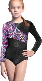 img 4 attached to 🎀 Colorful Ribbons Pink Leopard Stripe Long Sleeve Gymnastics Leotards for Girls