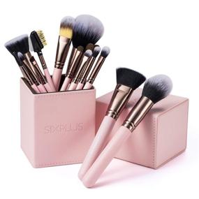 img 4 attached to 💖 SIXPLUS Pink Makeup Brush Set - 15 Piece Brush Kit with Makeup Holder in Elegant Pink