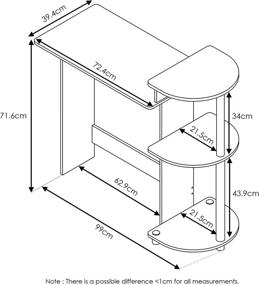 img 3 attached to 🖥️ Furinno Compact Computer Desk with Shelves, Round Side in Dark Walnut