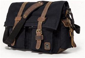 img 2 attached to 🎒 Jonon Vintage Military Men Canvas Messenger Bag, Ideal for Laptops 13.3-17", Black