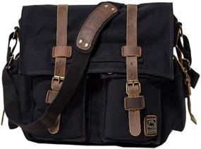 img 4 attached to 🎒 Jonon Vintage Military Men Canvas Messenger Bag, Ideal for Laptops 13.3-17", Black