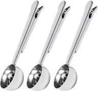 ☕ coffee scoop clip 2-in-1 stainless steel long handle multifunction tablespoon & bag sealing clip set of 3 (silver) logo