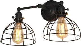 img 3 attached to 🔦 Upgraded Black Finish Wire Cage Wall Sconces Lighting Fixtures - Premium Industrial Edison 2 Light Wall Lamp with On/Off Rotary Switch on Socket by XIDING