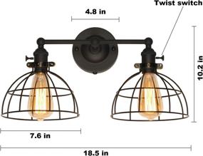 img 2 attached to 🔦 Upgraded Black Finish Wire Cage Wall Sconces Lighting Fixtures - Premium Industrial Edison 2 Light Wall Lamp with On/Off Rotary Switch on Socket by XIDING