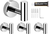 🛁 polished bathroom towel hooks, 4-pack with strong installation accessories - upgrade wall hook featuring two installation options (drill and adhesive) - chrome finish for enhanced durability logo