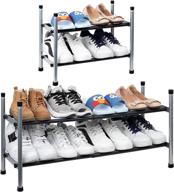 👠 adjustable 2-tier shoe rack | stackable & expandable storage shelf | sturdy metal structure, free standing organizer for shoes in closet, entryway, or doorway логотип