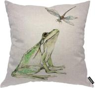 🐸 watercolor amphibian bullfrog and dragonfly pillow cover - decorative 18x18 inch cotton linen square cushion for home, couch, bed logo