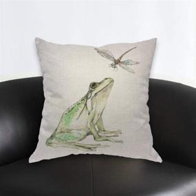 img 3 attached to 🐸 Watercolor Amphibian Bullfrog and Dragonfly Pillow Cover - Decorative 18x18 Inch Cotton Linen Square Cushion for Home, Couch, Bed