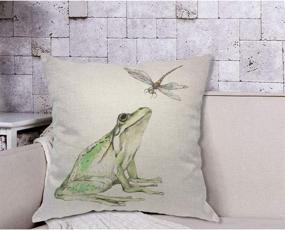 img 1 attached to 🐸 Watercolor Amphibian Bullfrog and Dragonfly Pillow Cover - Decorative 18x18 Inch Cotton Linen Square Cushion for Home, Couch, Bed