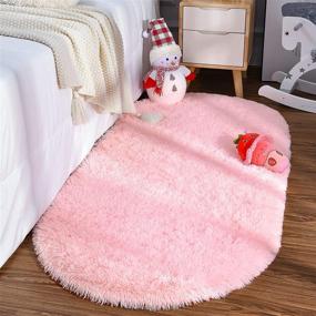 img 4 attached to 🎀 YJ.GWL Oval Fluffy Area Rugs: Shaggy Cute Plush Nursery Carpet in Pink for Bedroom, Living Room, Kids & Baby Girls; Dorm & Home Decor - 2.6' X 5.3'