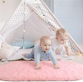 img 2 attached to 🎀 YJ.GWL Oval Fluffy Area Rugs: Shaggy Cute Plush Nursery Carpet in Pink for Bedroom, Living Room, Kids & Baby Girls; Dorm & Home Decor - 2.6' X 5.3'