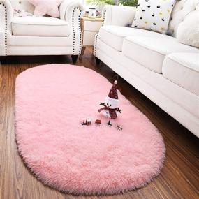 img 1 attached to 🎀 YJ.GWL Oval Fluffy Area Rugs: Shaggy Cute Plush Nursery Carpet in Pink for Bedroom, Living Room, Kids & Baby Girls; Dorm & Home Decor - 2.6' X 5.3'