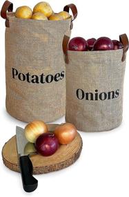 img 1 attached to 🧺 Rustic Farmhouse Pantry Storage Baskets: Lined Burlap with Handles, Set of 2 - Organize Potatoes and Onions, Kitchen Decor, 2 Pack