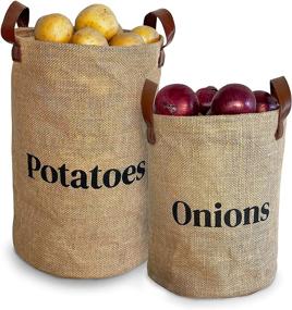 img 4 attached to 🧺 Rustic Farmhouse Pantry Storage Baskets: Lined Burlap with Handles, Set of 2 - Organize Potatoes and Onions, Kitchen Decor, 2 Pack