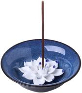 ceramic incense holder for sticks - handcrafted bowl ash catcher tray with lotus coil design, 4.62 inch, dark blue логотип