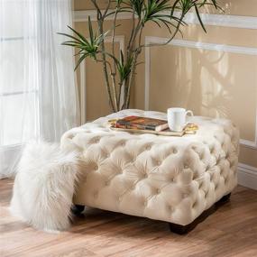 img 4 attached to 🪑 Ivory and Dark Brown Provence Modern Glam Button Tufted Velvet Ottoman