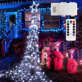 img 4 attached to 🎄 344 LED Star String Lights Fairy Christmas - Waterfall 13ft 3 x Large D Battery Operated Outdoor & Indoor Waterproof 8 Modes & Timer Remote for Christmas Tree Topper, Holiday Decorations (Cool White) - Stunning Illumination for Festive Trees and Décor!