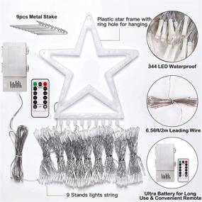 img 2 attached to 🎄 344 LED Star String Lights Fairy Christmas - Waterfall 13ft 3 x Large D Battery Operated Outdoor & Indoor Waterproof 8 Modes & Timer Remote for Christmas Tree Topper, Holiday Decorations (Cool White) - Stunning Illumination for Festive Trees and Décor!