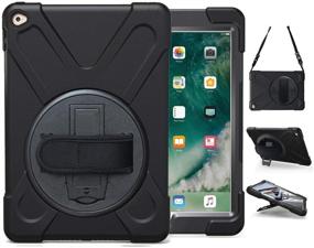 img 4 attached to 📱 TSQ iPad Air 2 Case (2014 Release) - Heavy Duty Shockproof Cover with 360 Degree Stand, Handle Grip & Shoulder Strap - Compatible with Apple Air 2nd Gen A1566 A1567, Black