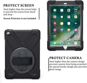 img 1 attached to 📱 TSQ iPad Air 2 Case (2014 Release) - Heavy Duty Shockproof Cover with 360 Degree Stand, Handle Grip & Shoulder Strap - Compatible with Apple Air 2nd Gen A1566 A1567, Black