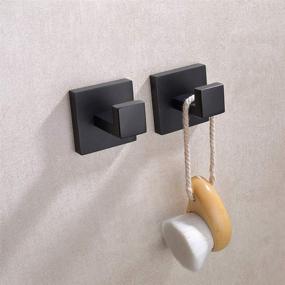 img 1 attached to 🛁 TASTOS 2-Pack Matte Black Bath Towel Hooks - Stainless Steel Robe Coat and Clothes Hook for Bathroom & Kitchen - Heavy Duty Wall Mount Hook - Modern Square Style (Black)
