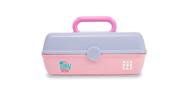 caboodles stay retro - pretty in petite makeup organizer: compact carrying cosmetic case periwinkle blue & pink logo