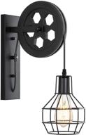 🏮 baoden rustic wall light with lift pulley, matte iron cage lampshade - industrial mid century sconce for indoor lighting in barn restaurants, black color логотип