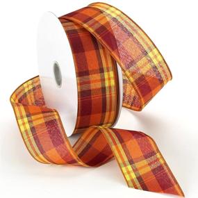 img 1 attached to Morex Autumn Hayride Plaid Wired Fabric Ribbon, Pumpkin - 2-1/2 in x 50-Yd: Versatile Fall Decor & Crafts Ribbon