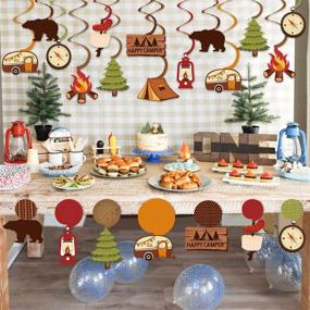 img 3 attached to Happy Camper Party Hanging Swirls: Perfect Camping Kids Birthday Decoration with Tent Cutouts, Adventure Props, S'more Whirls, and Baby Shower Favor Supplies - 30CT