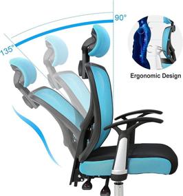 img 1 attached to 🪑 HOMEFUN Blue Ergonomic Mesh Office Chair with Adjustable Headrest and Backrest - Comfortable Computer Desk Chair with Swivel Rolling Function