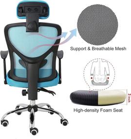 img 3 attached to 🪑 HOMEFUN Blue Ergonomic Mesh Office Chair with Adjustable Headrest and Backrest - Comfortable Computer Desk Chair with Swivel Rolling Function