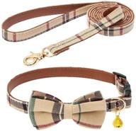 🐾 stylish jiatecco bow tie dog collar and leash set for small-medium pets - adjustable plaid design with removable bowtie and gold bell - trendy accessories for dogs and cats logo