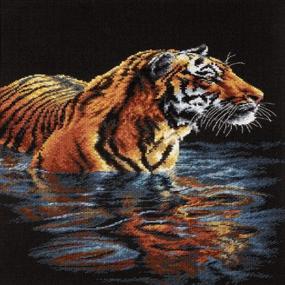 img 1 attached to 🐯 Dimensions 'Tiger Chilling Out' Counted Cross Stitch Kit, 18 Count Black Aida, 9x14 inches"