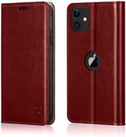 📱 genuine leather iphone 11 wallet case with rfid blocking - burgundy 6.1 inch logo