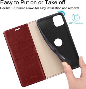 img 1 attached to 📱 Genuine Leather iPhone 11 Wallet Case with RFID Blocking - Burgundy 6.1 inch