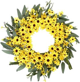 img 4 attached to 🌼 22" Jinghong Yellow Spring Sunflower and Daisy Wreath - Festive Wall Decor for Spring and Holidays