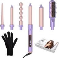 🌟 aiko pro 6 in 1 interchangeable ceramic curling iron & wand set with hair straightener brush - instant heat, auto shut off, lcd & temperature adjustment - including glove, dual voltage - purple logo